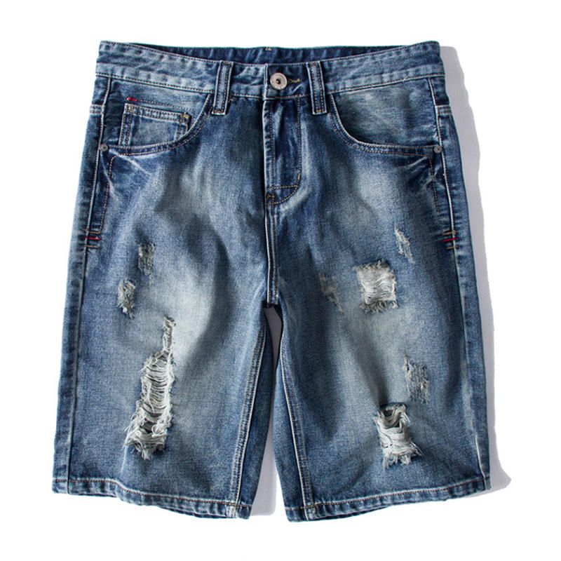 Summer Talla Grande Retro Nostalgic Fashion Ripped Holed Short Jeans Para Hombres