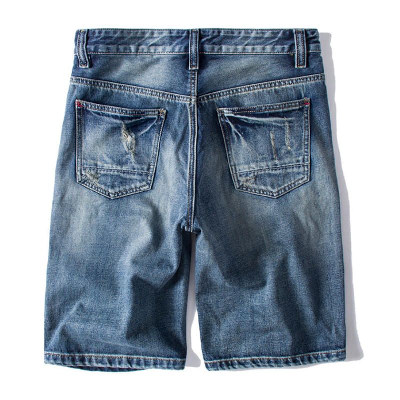 Summer Talla Grande Retro Nostalgic Fashion Ripped Holed Short Jeans Para Hombres