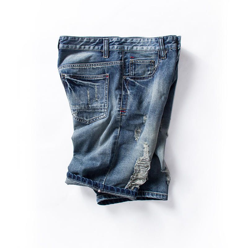 Summer Talla Grande Retro Nostalgic Fashion Ripped Holed Short Jeans Para Hombres