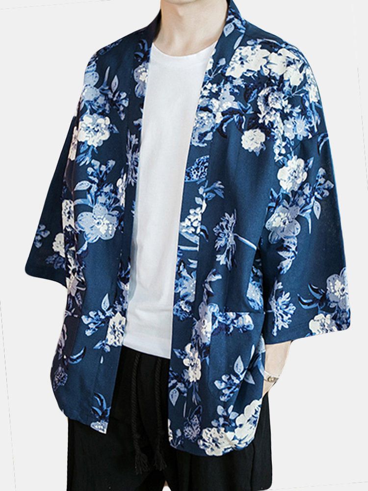 Cárdigan Floral De Estilo Japonés Para Hombre Kimono Abrigo Suelto Chaqueta De Kimono Yukata Robe