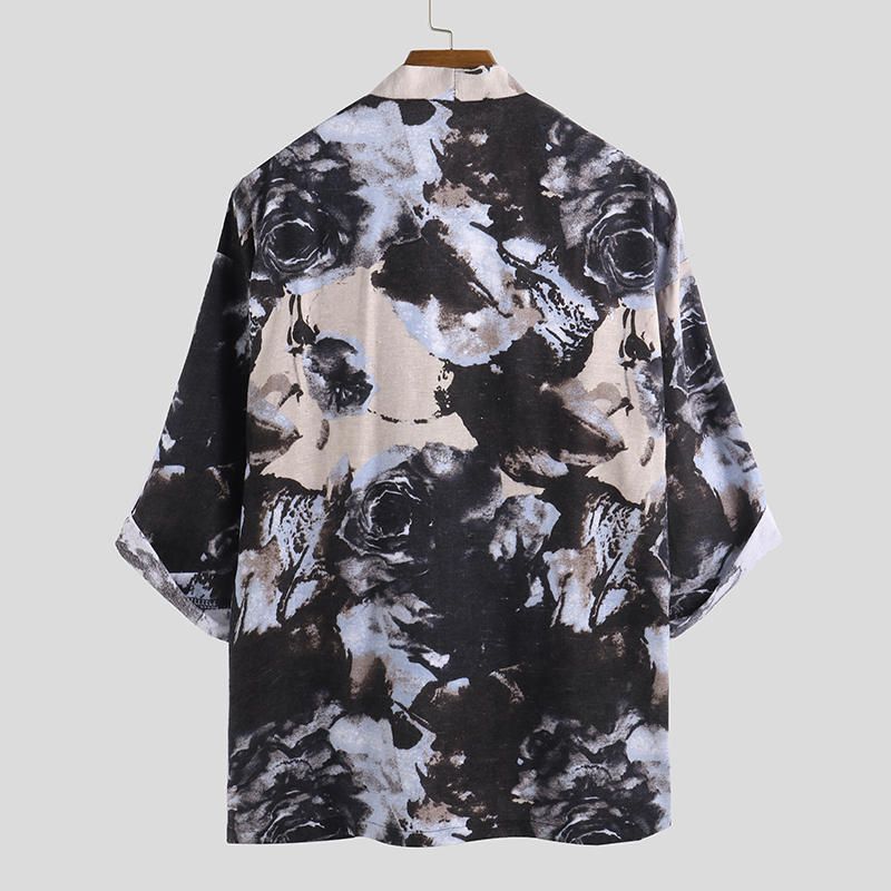 Cárdigan Floral De Estilo Japonés Para Hombre Kimono Abrigo Suelto Chaqueta De Kimono Yukata Robe