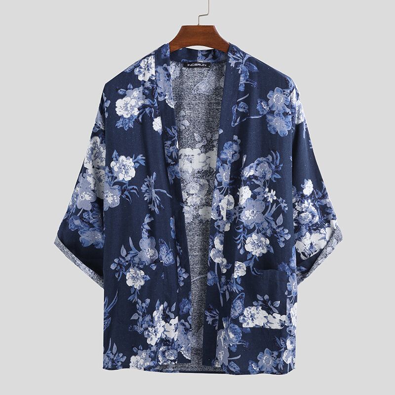 Cárdigan Floral De Estilo Japonés Para Hombre Kimono Abrigo Suelto Chaqueta De Kimono Yukata Robe