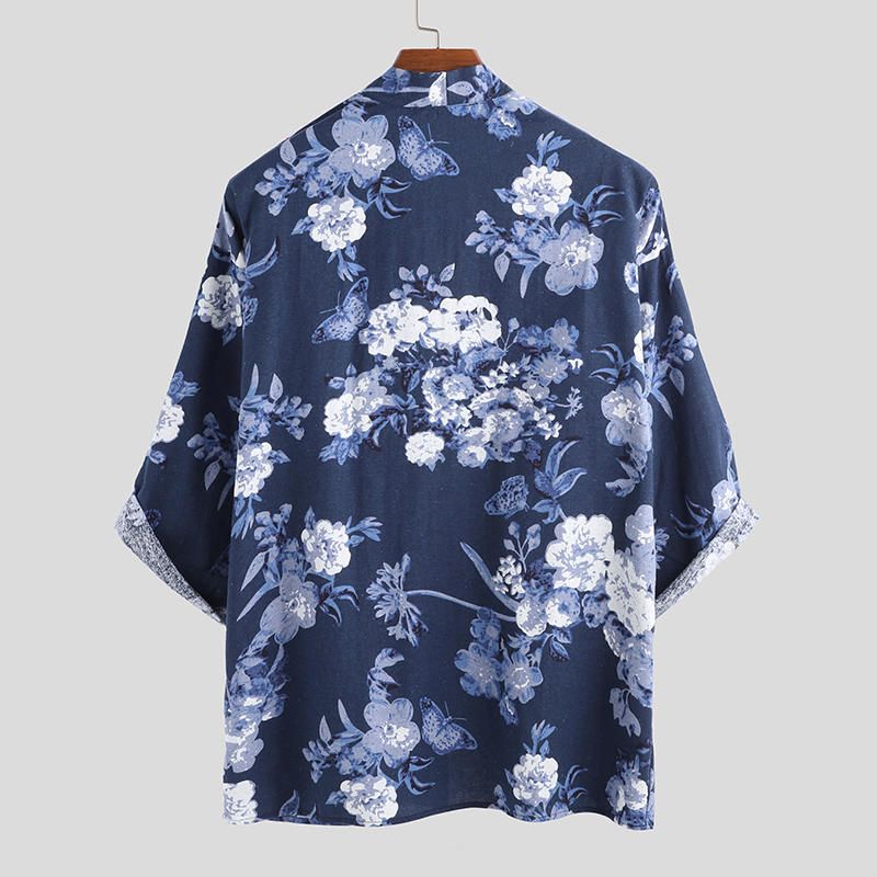 Cárdigan Floral De Estilo Japonés Para Hombre Kimono Abrigo Suelto Chaqueta De Kimono Yukata Robe