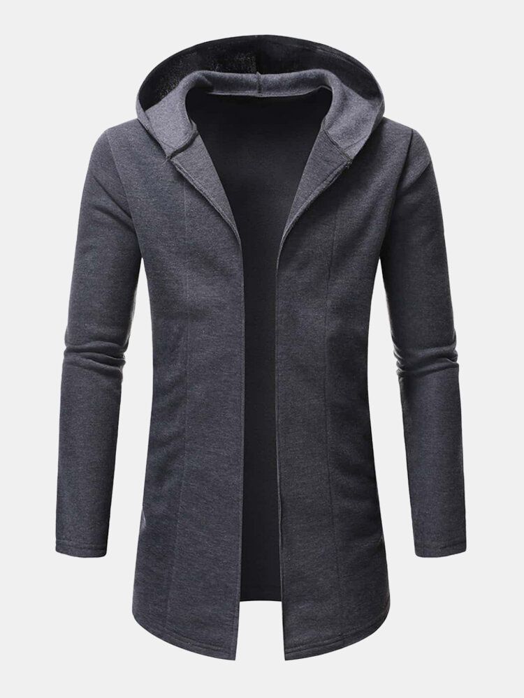 Cardigans Con Capucha De Manga Larga Con Frente Abierto Azul Para Hombre