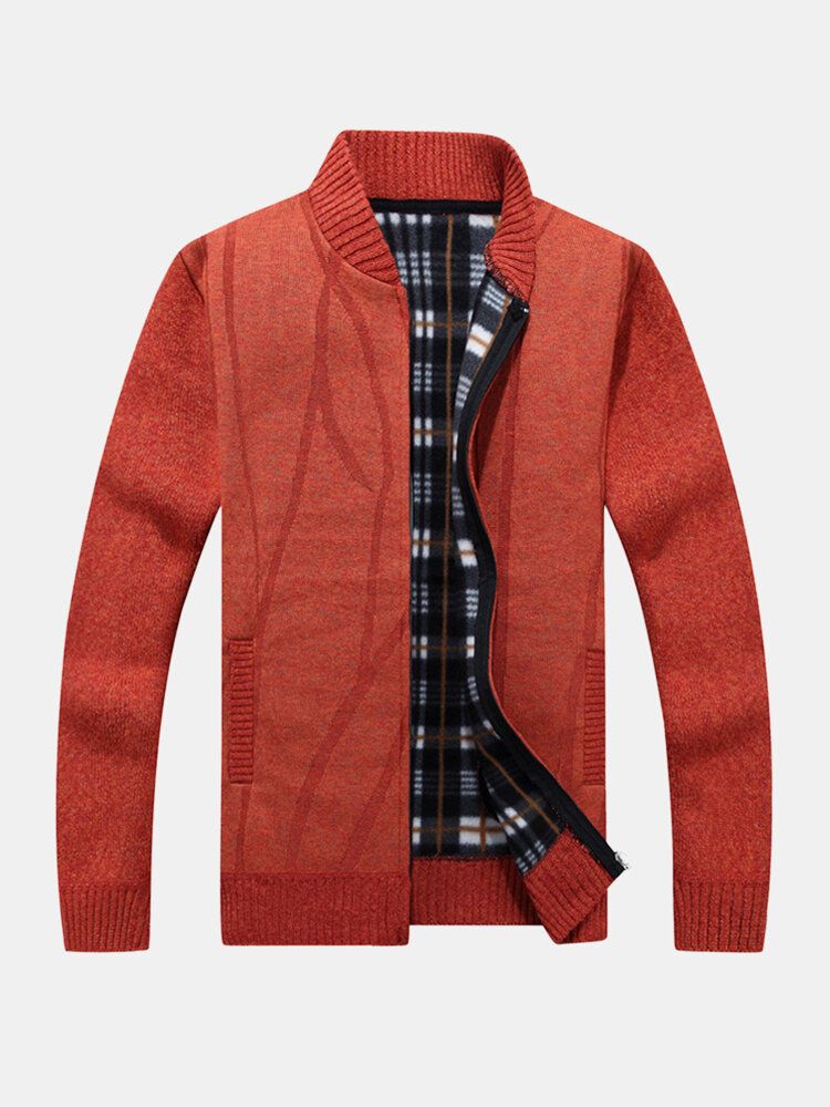 Cardigans De Cuello De Béisbol De Punto Con Cremallera De Color Sólido Para Hombre Con Bolsillo