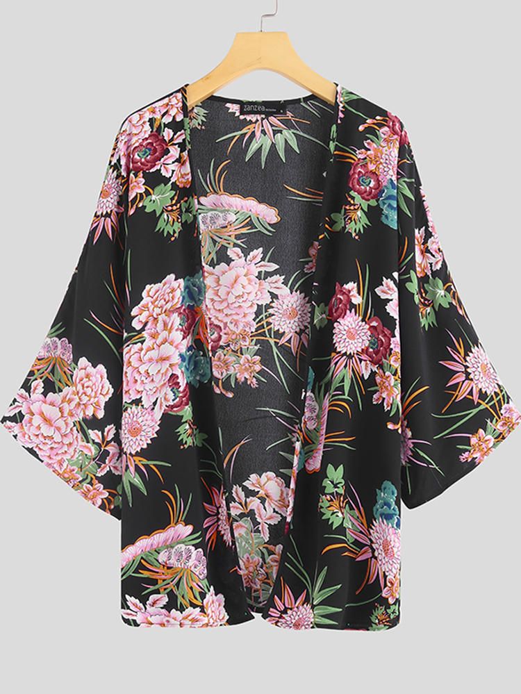 Cárdigans De Manga 3/4 Con Estampado Floral Informal Para Mujer