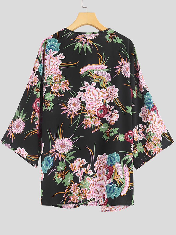 Cárdigans De Manga 3/4 Con Estampado Floral Informal Para Mujer