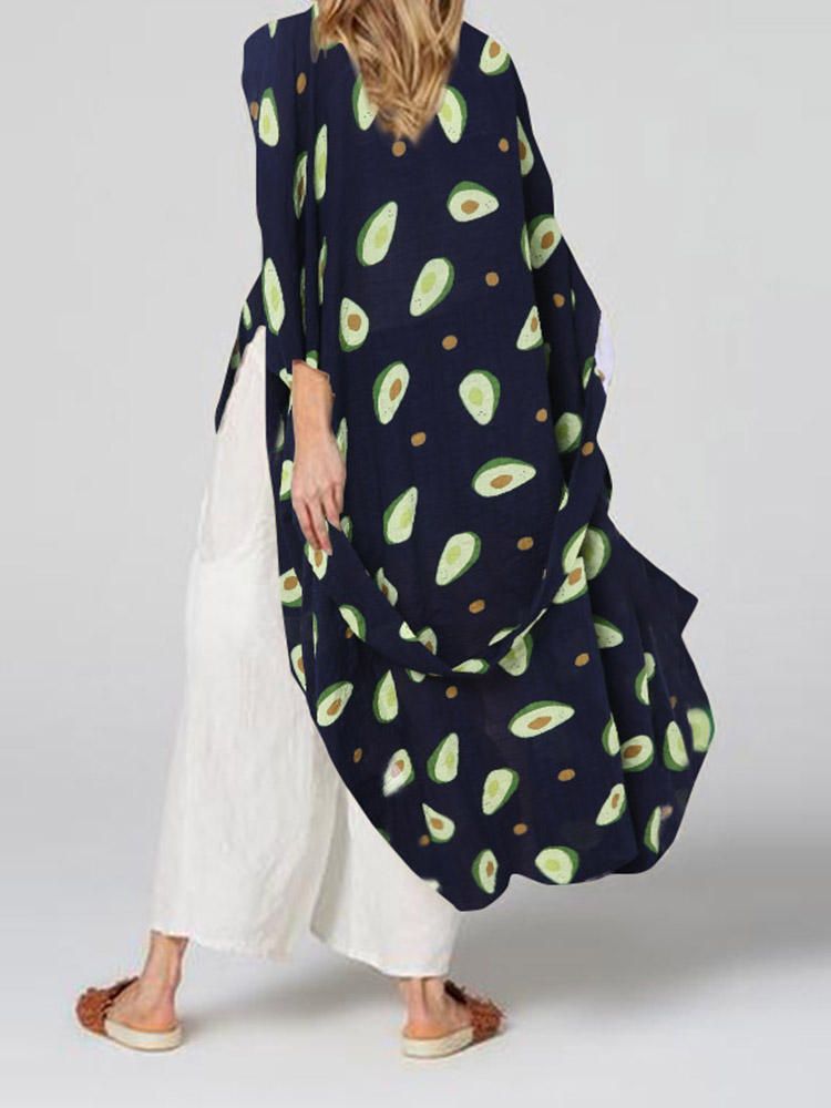 Cardigans De Manga Larga Con Estampado De Aguacate Casual Para Mujer