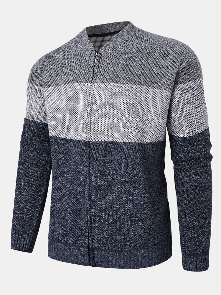 Cárdigans De Punto Con Cuello De Béisbol Con Cremallera De Colorblock Para Hombre