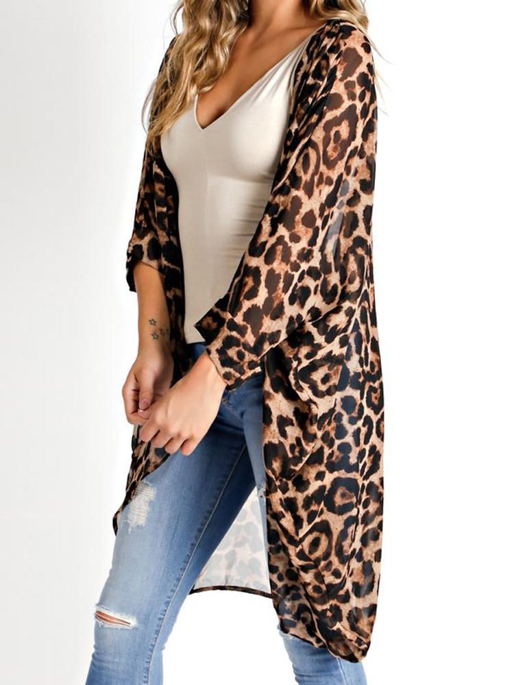 Cardigans Sueltos Con Estampado De Leopardo De Manga Larga Para Mujer