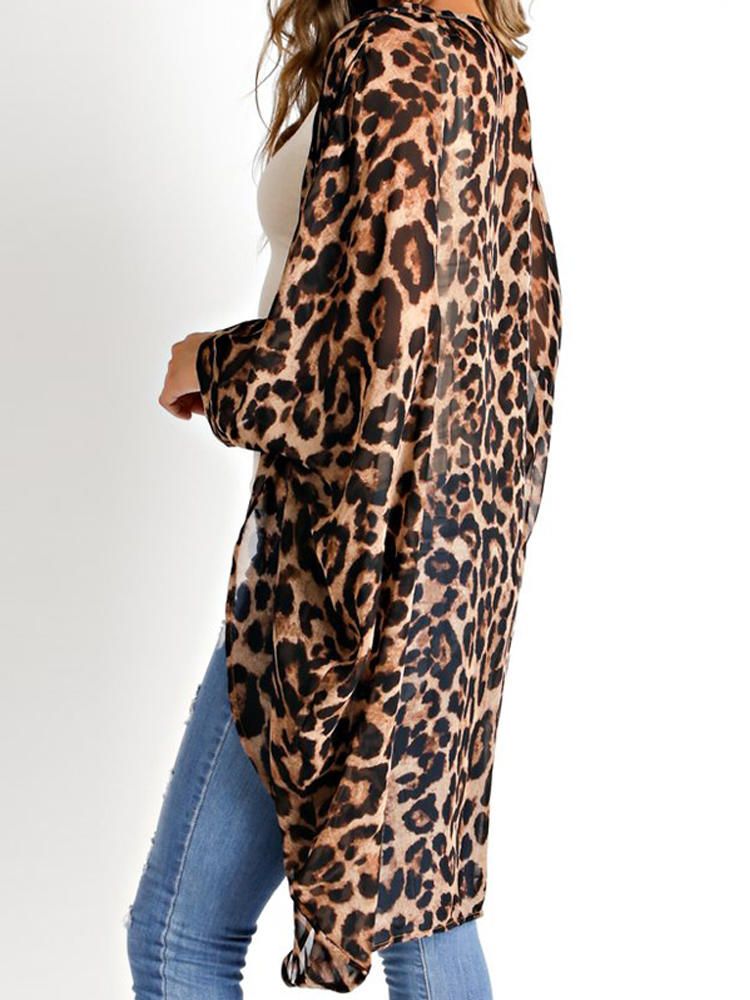 Cardigans Sueltos Con Estampado De Leopardo De Manga Larga Para Mujer