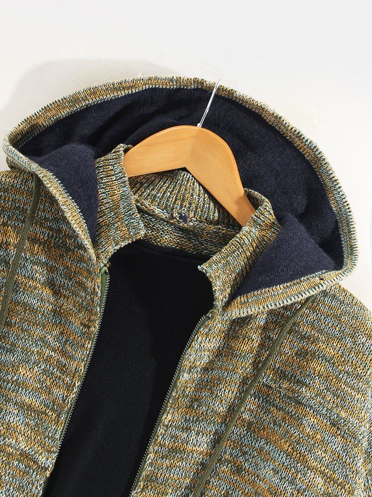 Cardigans Vintage Con Capucha Y Cremallera De Punto Para Hombre Con Bolsillo