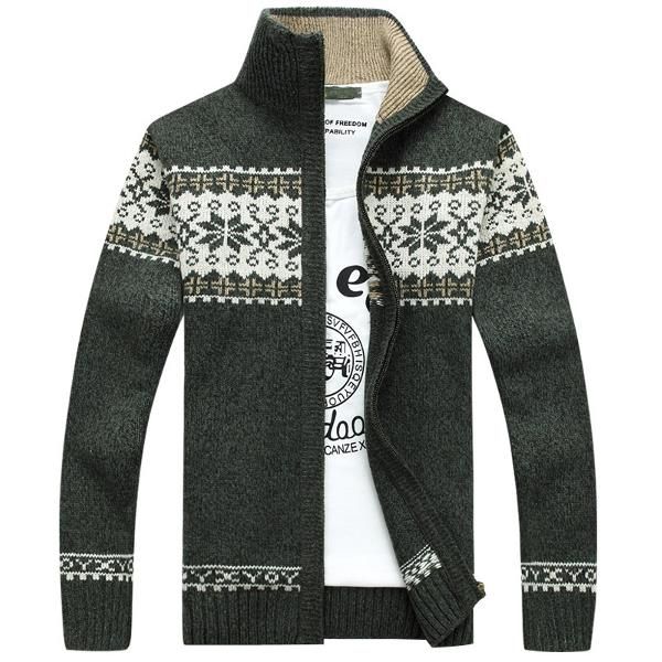 Suéter De Cuello Alto Grueso Cálido De Invierno Cárdigans De Jacquard Con Cremallera De Punto Informal Para Hombre