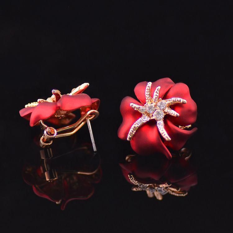 1 Par De Elegantes Pendientes De Botón De Diamantes De Imitación Dorados Con Flores Azules Y Rojas Brillantes