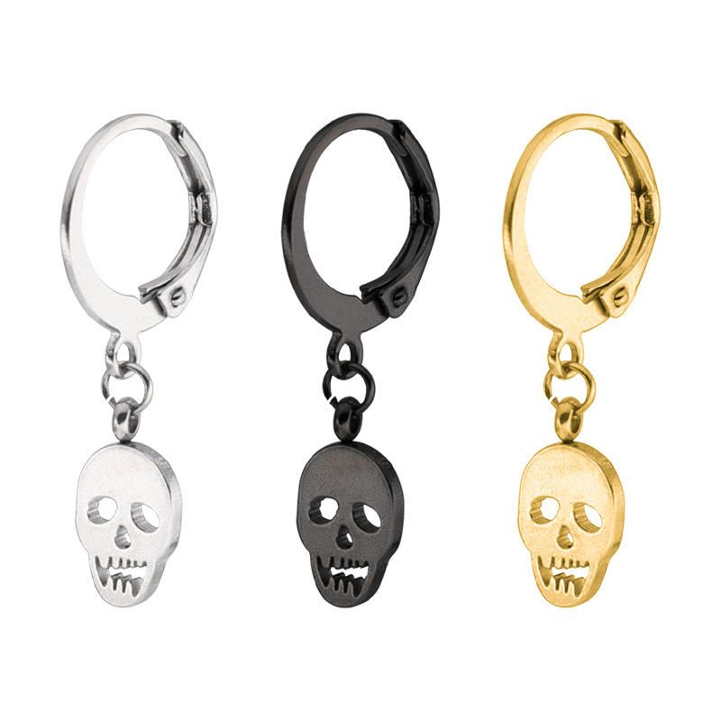 1 Pieza Pendiente De Acero De Titanio Pendiente De Calavera Punk Pendientes De Aro De Acero Inoxidable 316l Para Hombres Y Mujeres