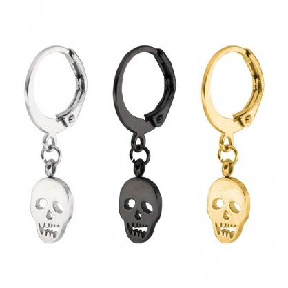 1 Pieza Pendiente De Acero De Titanio Pendiente De Calavera Punk Pendientes De Aro De Acero Inoxidable 316l Para Hombres Y Mujeres