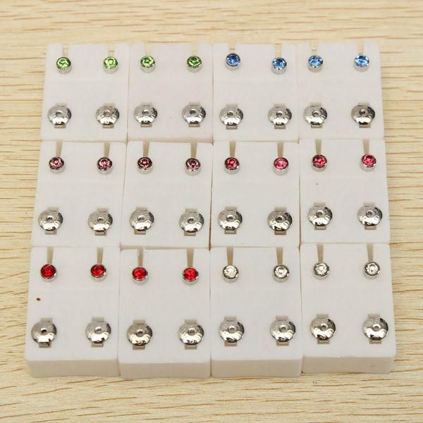 12 Pares De Pendientes Redondos De Acero Con Diamantes De Imitación Pendientes Para Mujeres Y Hombres