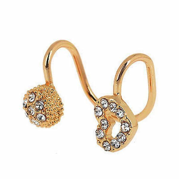 1pc Crystal Hollow Heart Pendiente Redondo Clip Ear Cuff Para Mujeres