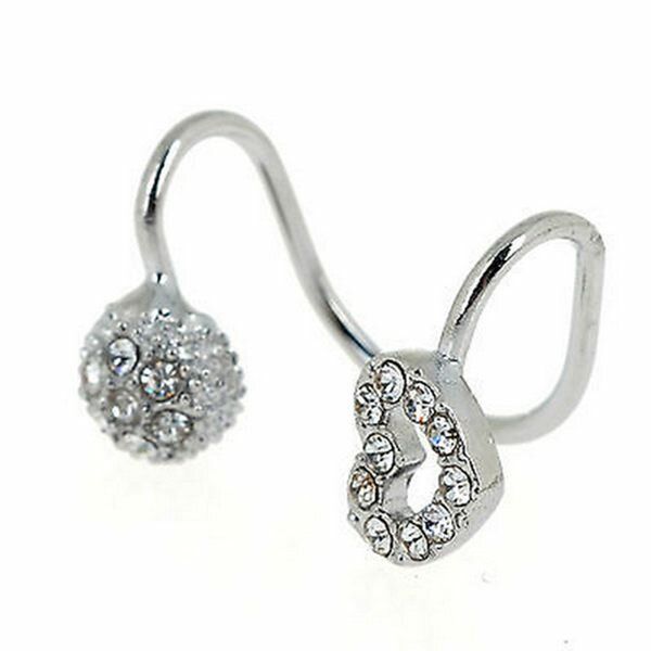 1pc Crystal Hollow Heart Pendiente Redondo Clip Ear Cuff Para Mujeres