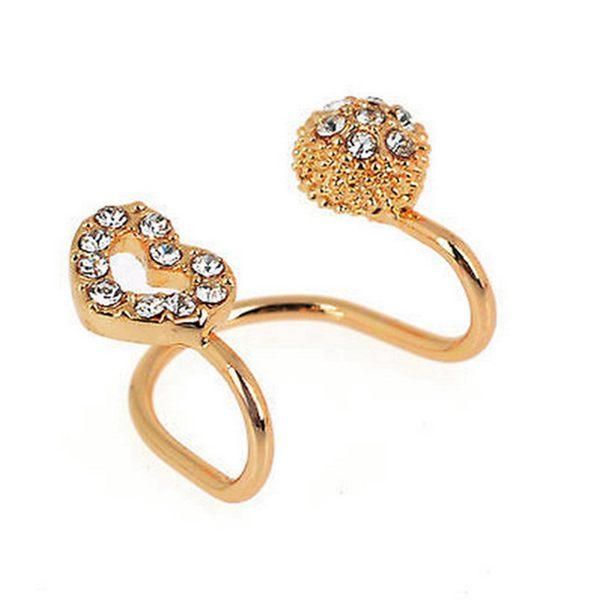 1pc Crystal Hollow Heart Pendiente Redondo Clip Ear Cuff Para Mujeres