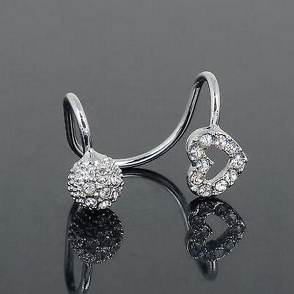 1pc Crystal Hollow Heart Pendiente Redondo Clip Ear Cuff Para Mujeres