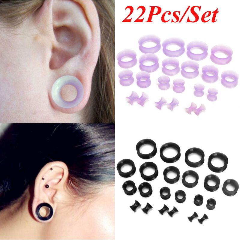 22 Piezas De Silicona Flexible Túneles De Carne De Oído Tapones Medidores Expansor Kits De Estiramiento Pendiente