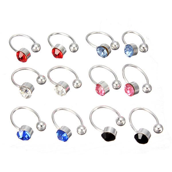 2pcs No Piercing 6 Colores Crystal Rhinestone Nariz Labio Anillo Cuff Clip Pendientes Para Mujeres