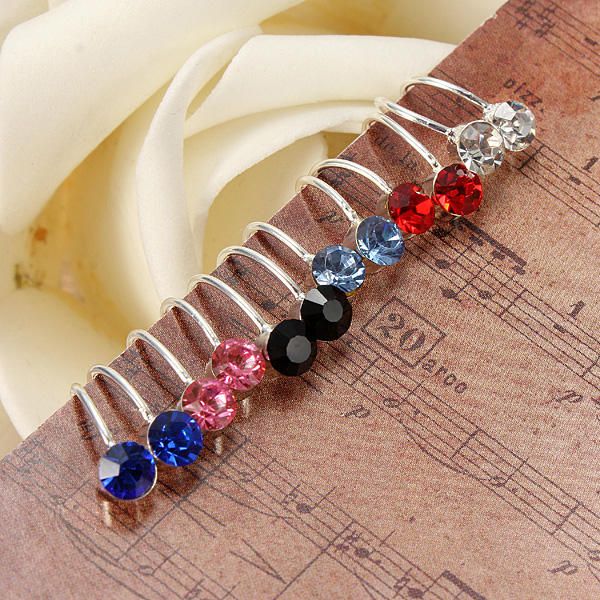 2pcs No Piercing 6 Colores Crystal Rhinestone Nariz Labio Anillo Cuff Clip Pendientes Para Mujeres