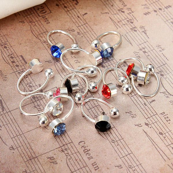 2pcs No Piercing 6 Colores Crystal Rhinestone Nariz Labio Anillo Cuff Clip Pendientes Para Mujeres