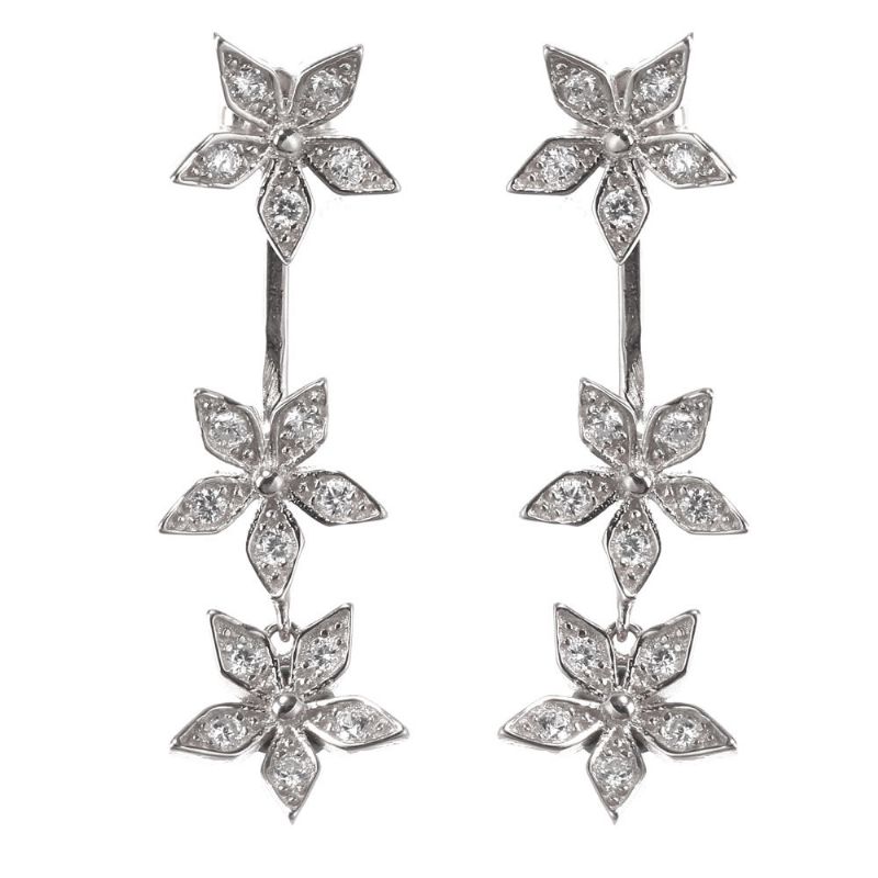 925 Pendientes De Flores De Plata Esterlina Deslumbrante Zirconia Gota De Oreja De Oro Rosa Para Mujer