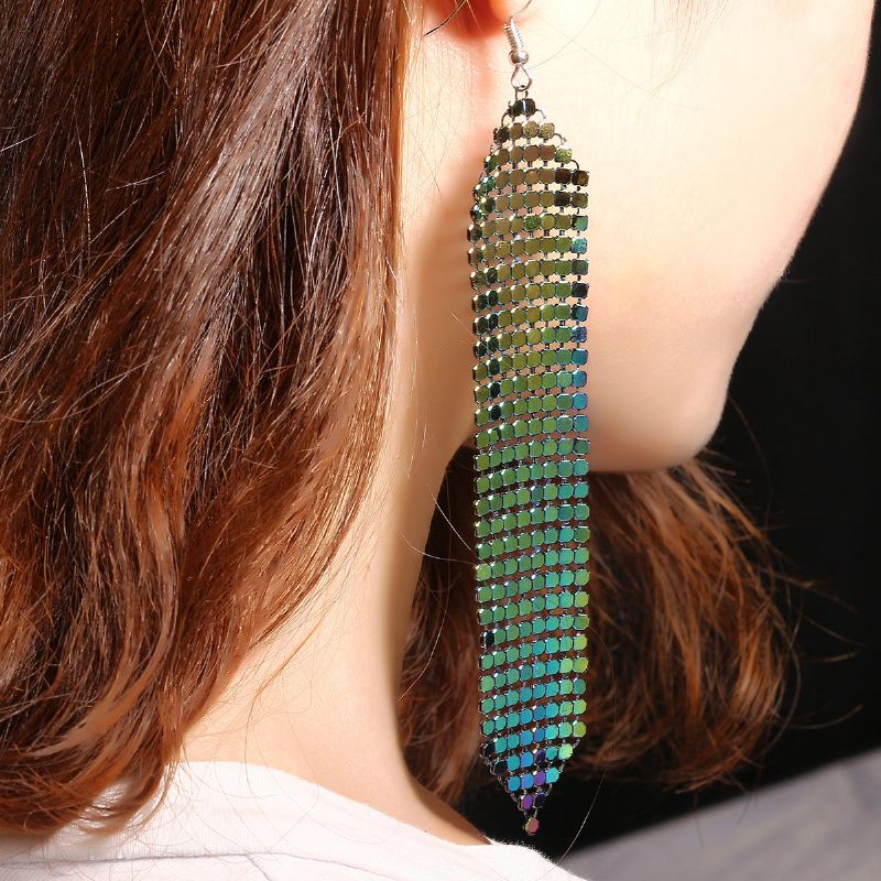 Borlas Pendientes Largos Lentejuelas Gota Geométrica Joyería De Moda Para Mujer