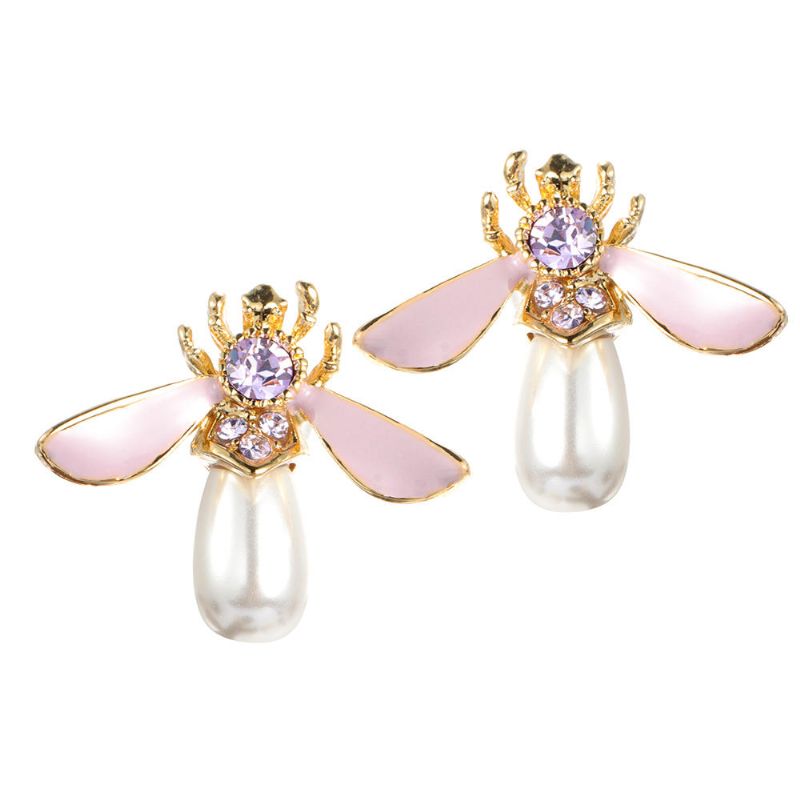 Cute Bees Ear Stud Joyas De Perlas De Piedras Preciosas Chapadas En Oro De Lujo Para Mujeres