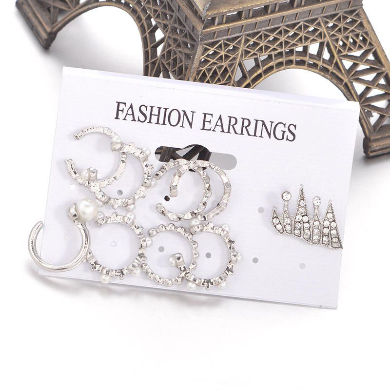 Juego De Aretes De Cartílago De 9 Piezas Para Mujeres Sin Piercing Perla Brazalete De Diamantes