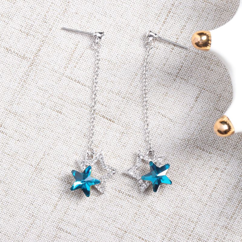 Moda Azul Púrpura Estrellas Cuelga El Pendiente De Diamantes De Imitación De Cristal Pendientes Lindos Regalo Para Las Mujeres