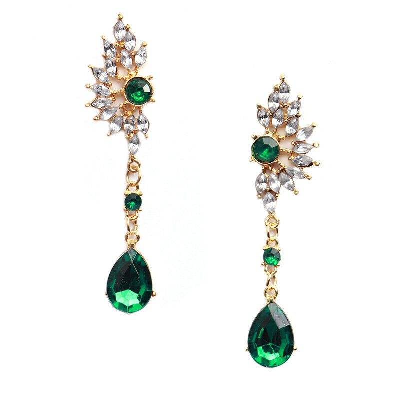 Mujeres Bohemias Verde Rojo Pendiente De Diamantes De Imitación Alas Encanto Gota Colgante Piercing Pendientes Joyería