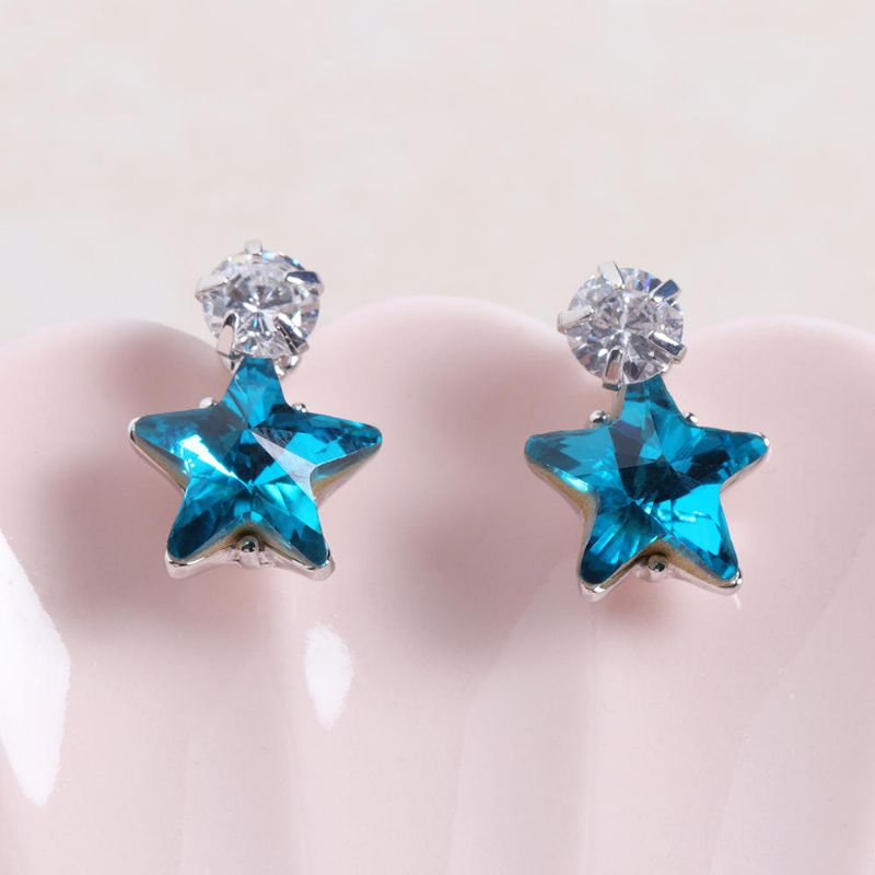 Pendiente De Botón De Oreja De Estrella Simple Deslumbrante Zirconia Cúbica Pendientes De Perforación De Cristal De Estrella Para Mujer