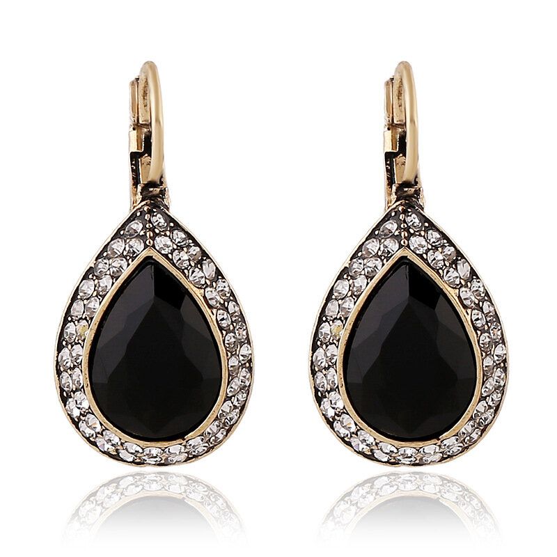 Pendiente De Cristal Negro Retro Pendiente De Gota De Oreja De Diamantes De Imitación De Estilo Largo Para Joyería De Mujer