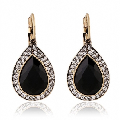 Pendiente De Cristal Negro Retro Pendiente De Gota De Oreja De Diamantes De Imitación De Estilo Largo Para Joyería De Mujer