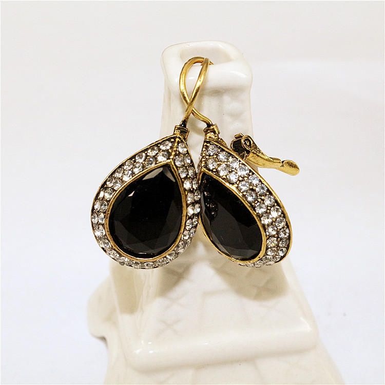 Pendiente De Cristal Negro Retro Pendiente De Gota De Oreja De Diamantes De Imitación De Estilo Largo Para Joyería De Mujer