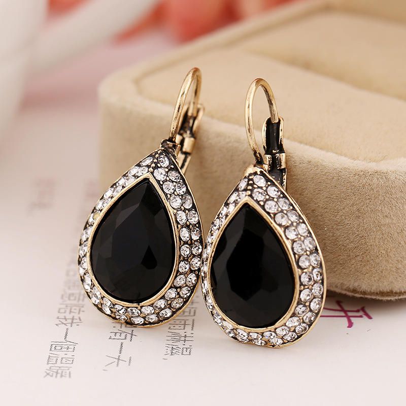 Pendiente De Cristal Negro Retro Pendiente De Gota De Oreja De Diamantes De Imitación De Estilo Largo Para Joyería De Mujer