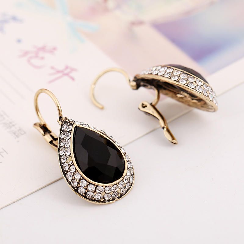 Pendiente De Cristal Negro Retro Pendiente De Gota De Oreja De Diamantes De Imitación De Estilo Largo Para Joyería De Mujer