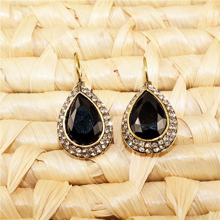 Pendiente De Cristal Negro Retro Pendiente De Gota De Oreja De Diamantes De Imitación De Estilo Largo Para Joyería De Mujer