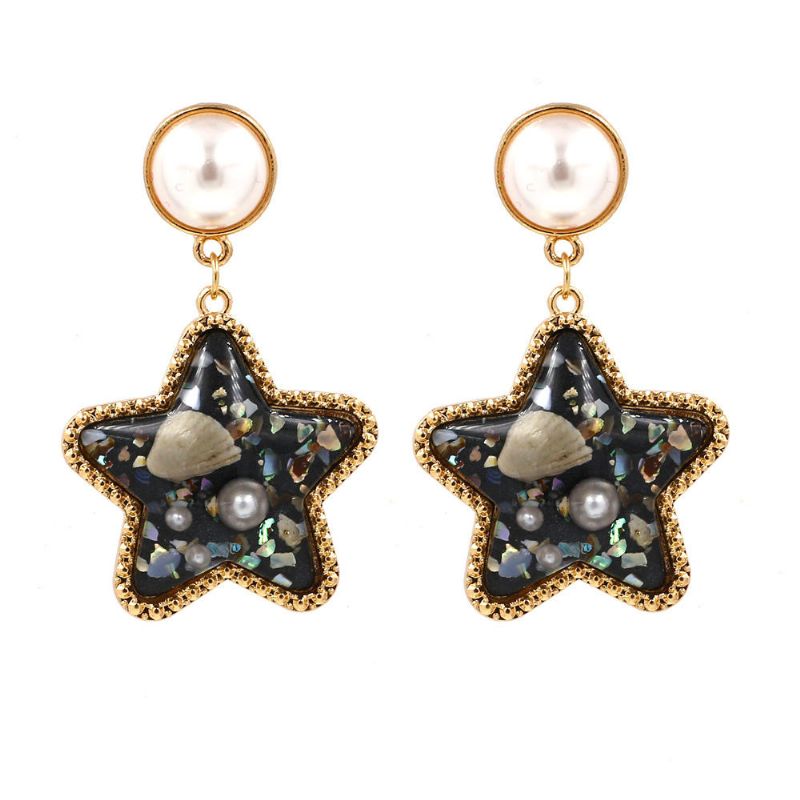 Pendiente De Estrella De Concha Bohemia Pendientes De Perlas De Diamantes De Imitación Para Mujer Estilo De Playa