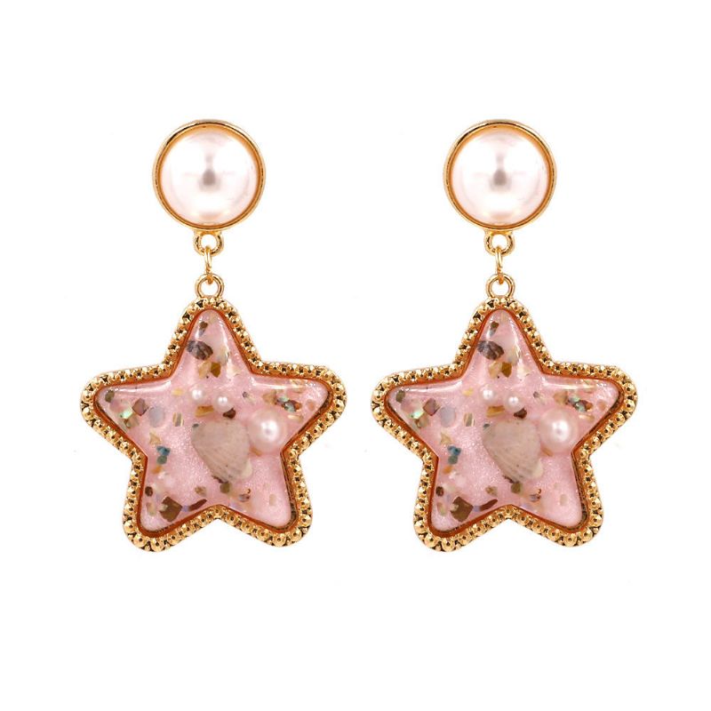 Pendiente De Estrella De Concha Bohemia Pendientes De Perlas De Diamantes De Imitación Para Mujer Estilo De Playa