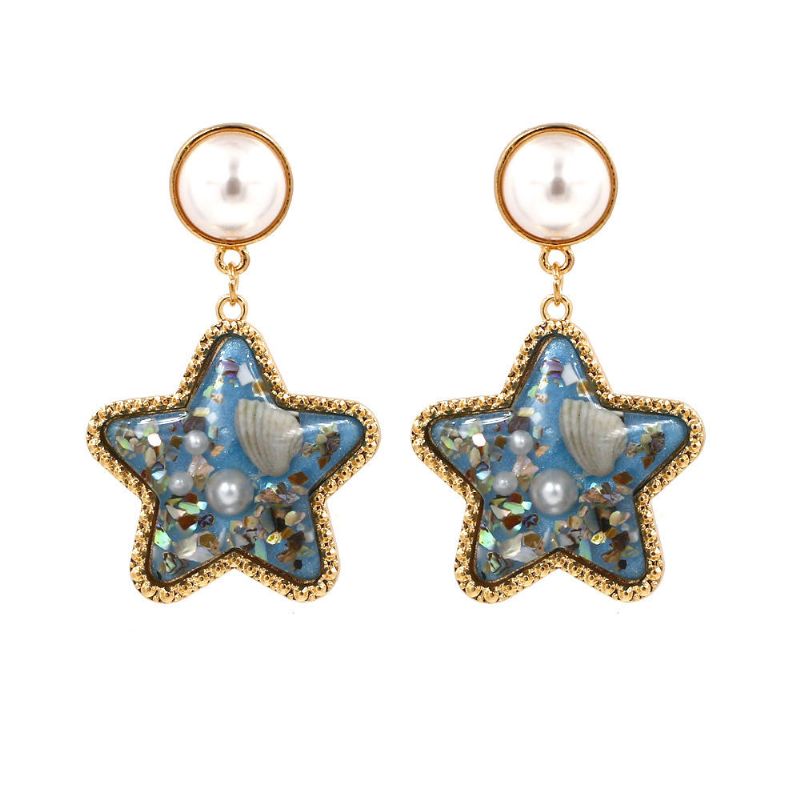 Pendiente De Estrella De Concha Bohemia Pendientes De Perlas De Diamantes De Imitación Para Mujer Estilo De Playa