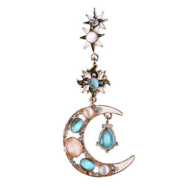 Pendiente De Gota De Oreja Estelar De Cristal Con Diamantes De Imitación De Estrella De Sol Y Luna De Moda Bohemia Para Joyería De Mujer