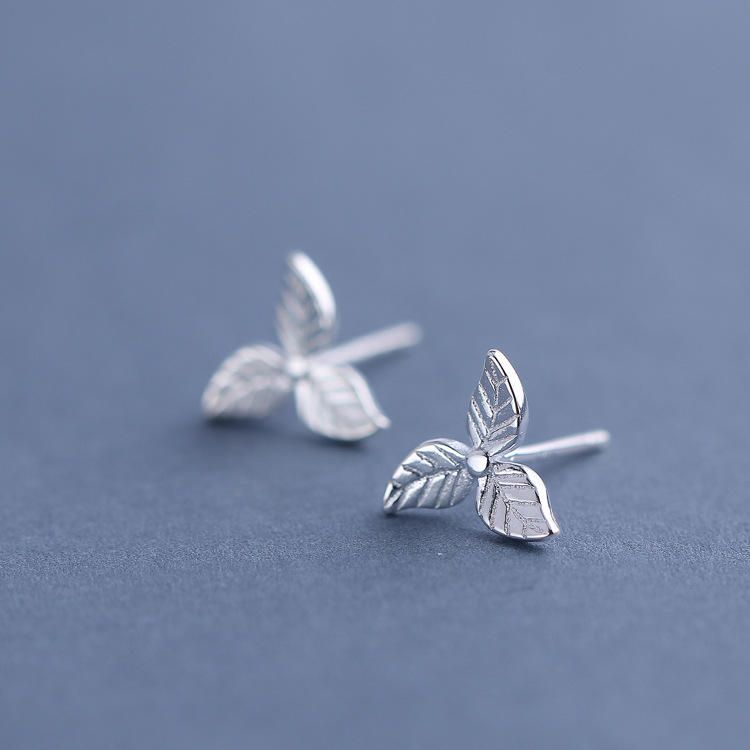 Pendiente De Plata Esterlina 925 Dulce Hoja De Moda Pendientes De Botón Con Encanto Simple Regalo Para Niñas Mujeres