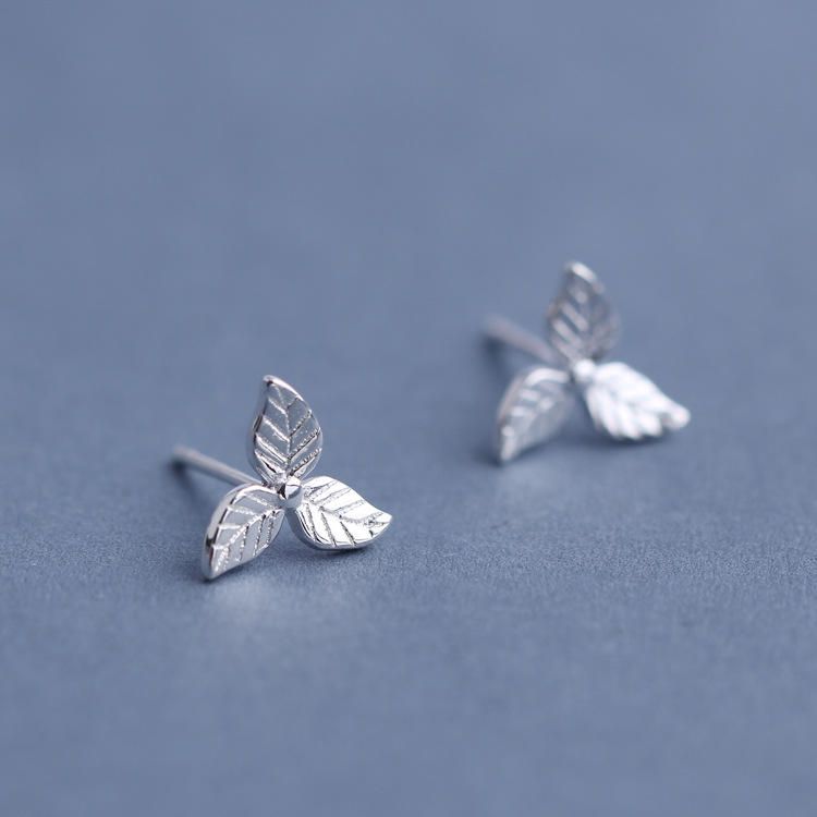 Pendiente De Plata Esterlina 925 Dulce Hoja De Moda Pendientes De Botón Con Encanto Simple Regalo Para Niñas Mujeres