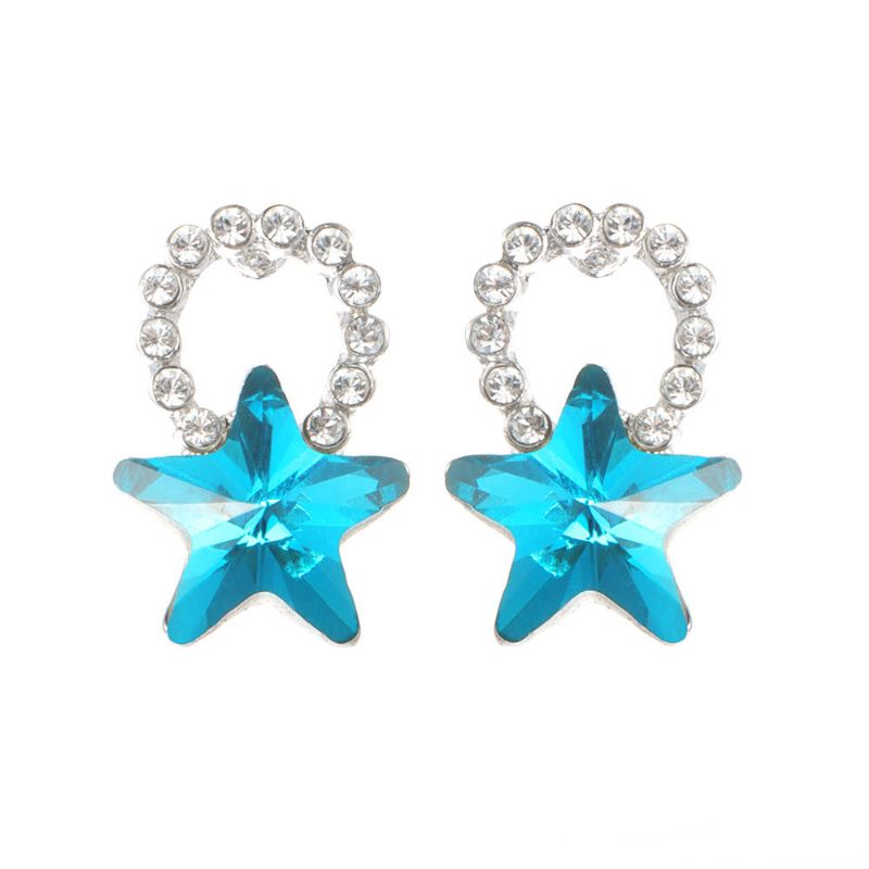 Pendiente De Plata De Moda Azul Púrpura Estrellas De Colores Pendientes De Oreja Bonitos Diamantes De Imitación De Cristal