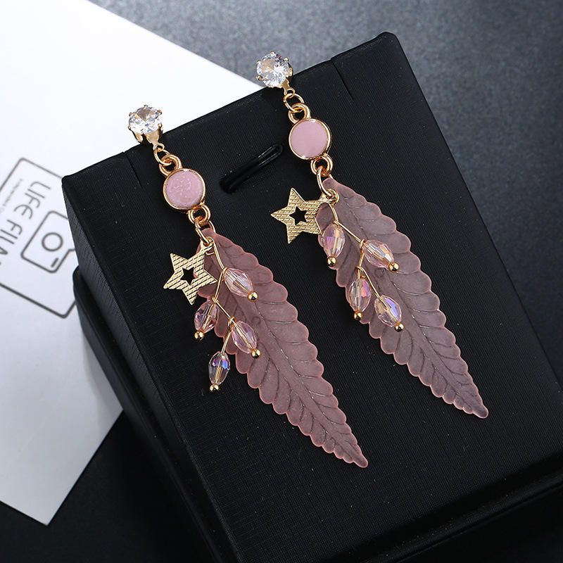 Pendiente De Plumas De Moda Pendientes Colgantes De Acrílico Con Diamantes De Imitación De Estrella Regalo Para Niñas Mujeres